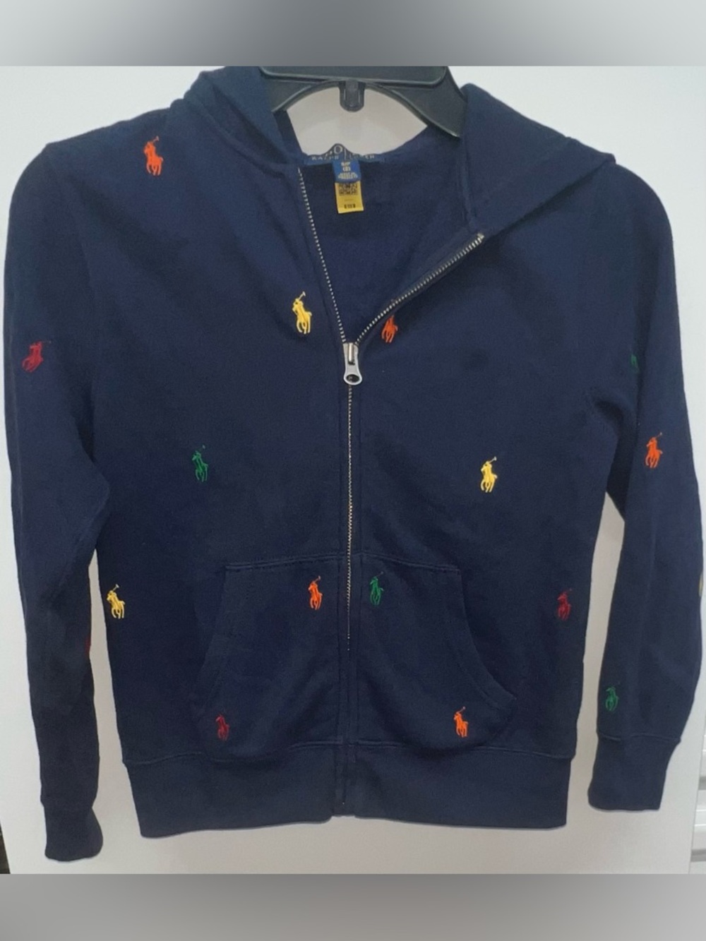 Polo Ralph Lauren Kids Sz 8 Blue Full Zip Hoodie Sweatshirt Embroidered Pony